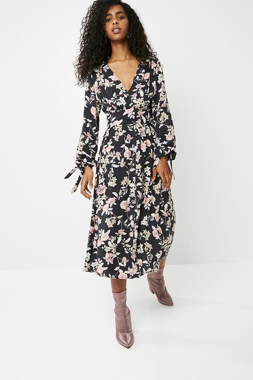 Sleeve tie midi dress - multi