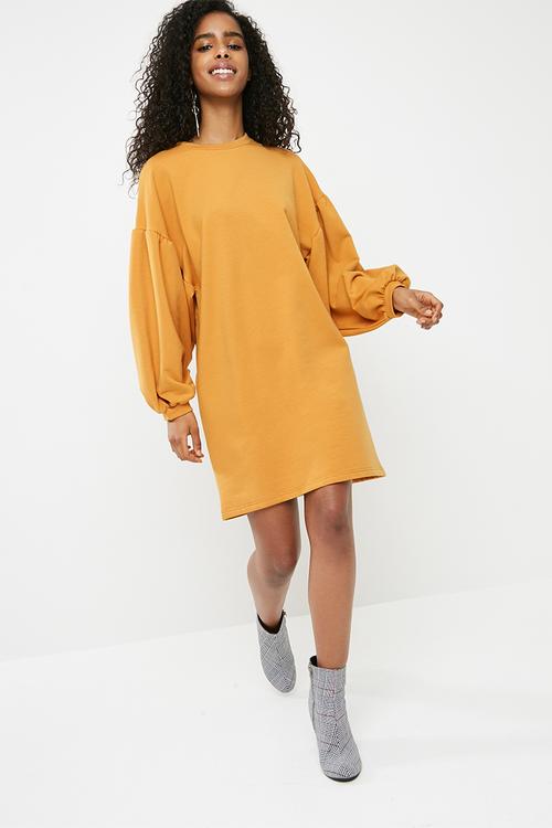 Sweat dress with drop shoulder - yellow