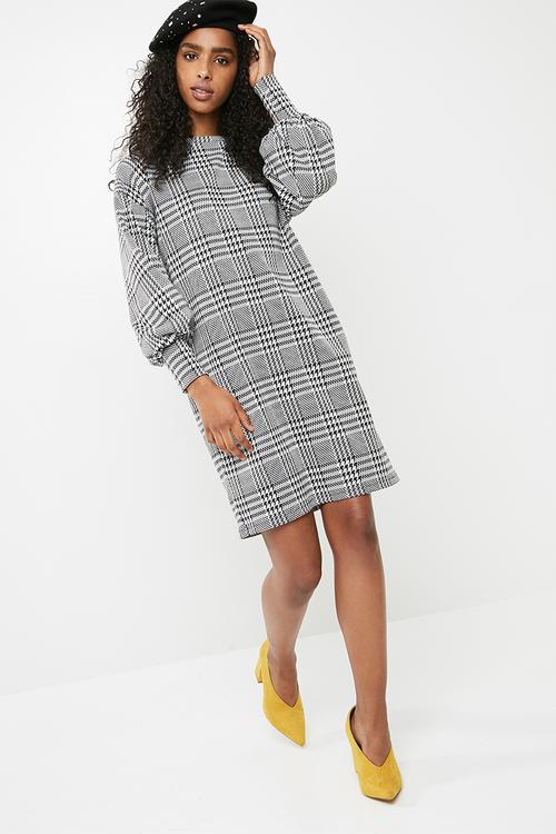 Houndstooth check shift dress - black & white