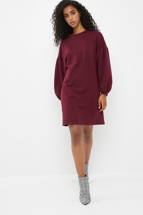 Sweat dress with drop shoulder - burgundy