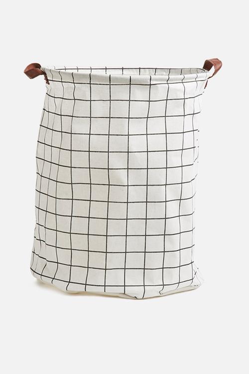 Grid basket pleather handle - white