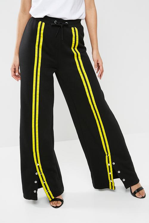 Jersey popper front stripe trousers - black & yellow
