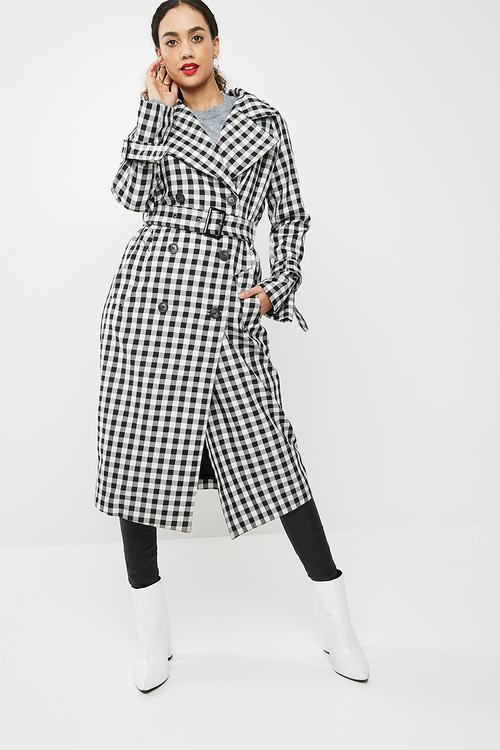 Gingham trench coat - black & white 