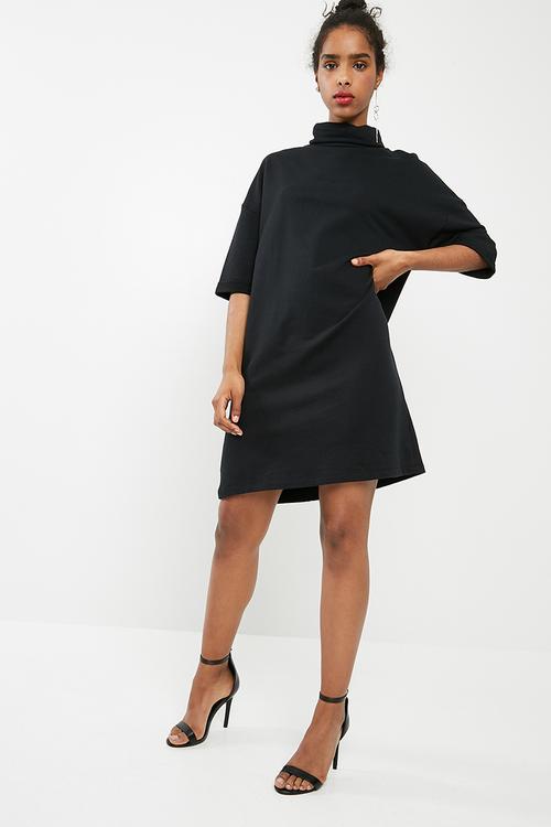 Roll neck sweat dress - black 
