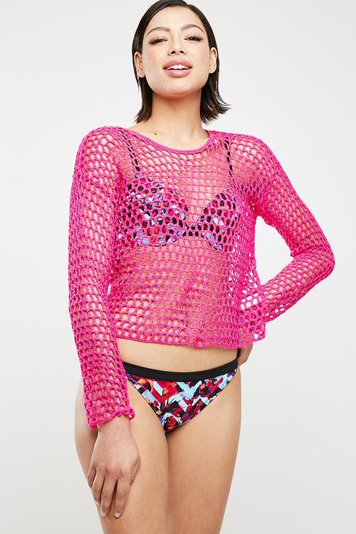 Open stitch crochet knitted jumper - pink 