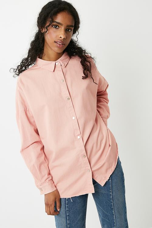 Oversized washed denim shirt - pink 