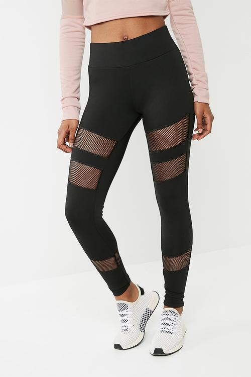 Fishnet panel leggings - black 