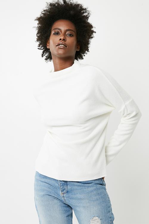Long sleeve high neck raw edge sweat - cream 