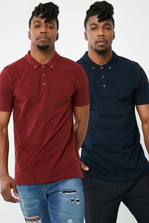 2-pack pique slim fit polo - navy & burgundy 