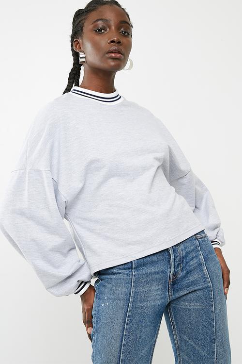 Balloon sleeve top with rib cuff - grey  
