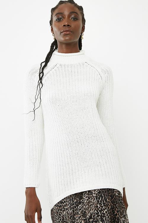 Long sleeve highneck pullover knit - white 