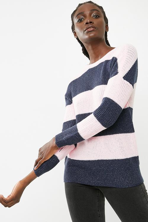 Peyton lace up pullover knit - pink & blue 