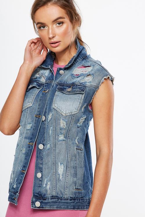 Boyfriend trucker denim vest - blue 