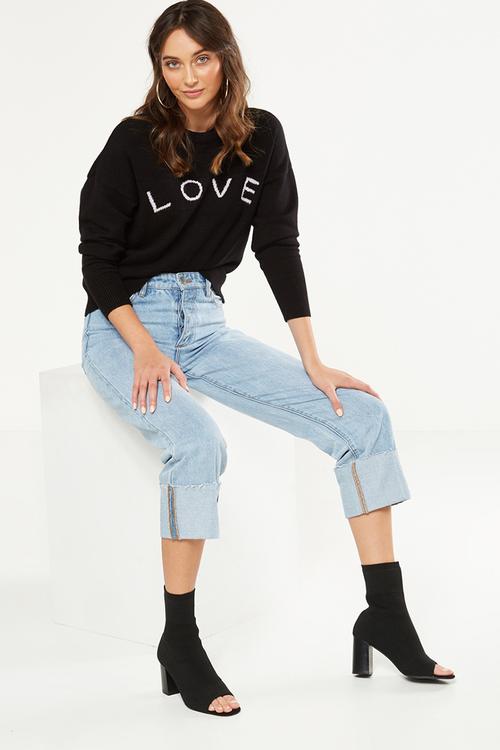 Tex text knit pullover - black 