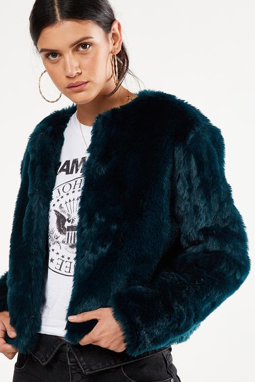 Faux fur jacket - green 