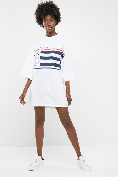 American flag oversized t-shirt dress - white