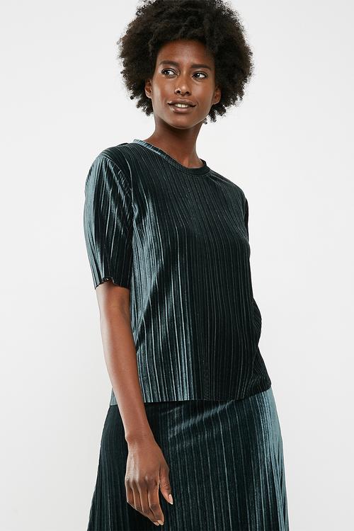 Nina short sleeve pleated top - green 