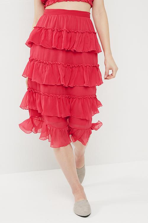 Emma frill midi skirt - pink