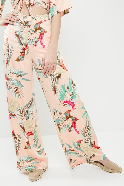 Satin tropical print wide leg trousers - multi 