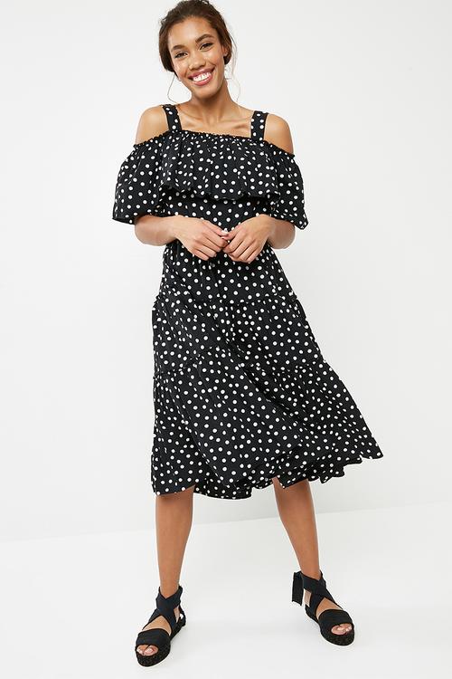Loka cold shoulder midi dress - black & white
