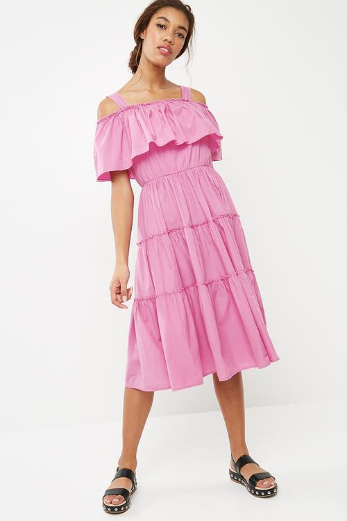 Loka cold shoulder midi dress - purple 