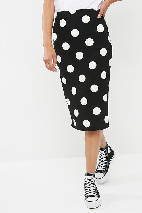 Printed pull on bodycon skirt - black & white 