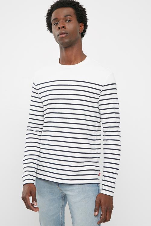 Mission stripe long sleeve tee - white & black