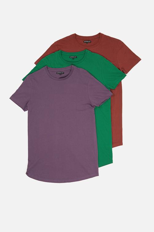 Curved hem longline 3 pack tee - multi