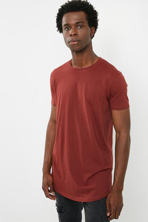 Curved hem longline tee - maroon