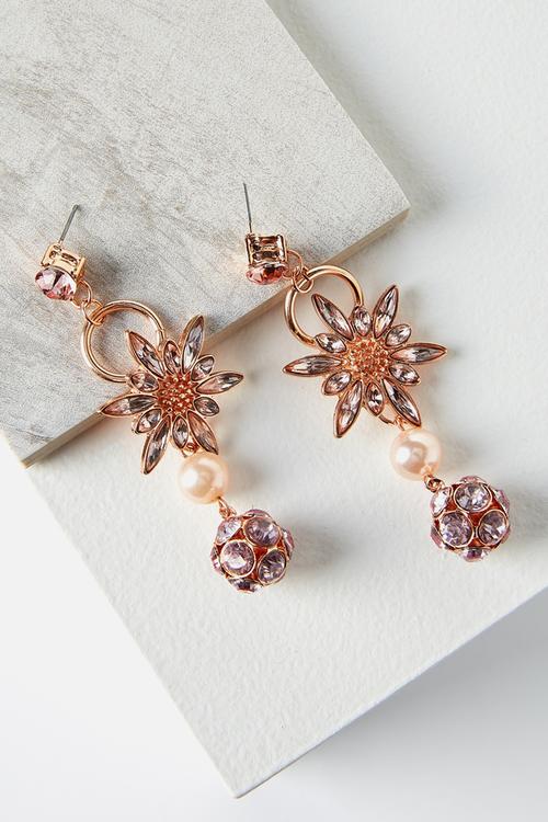Flower jewel drop earring - rose gold 