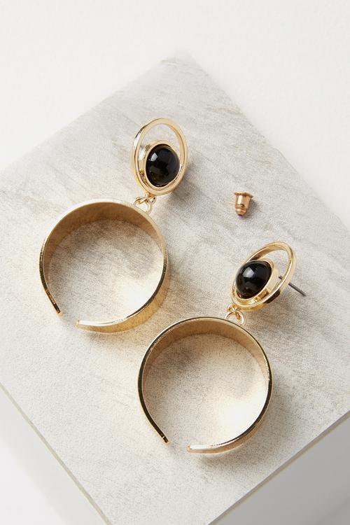 Moon stud statement earring - gold & black 