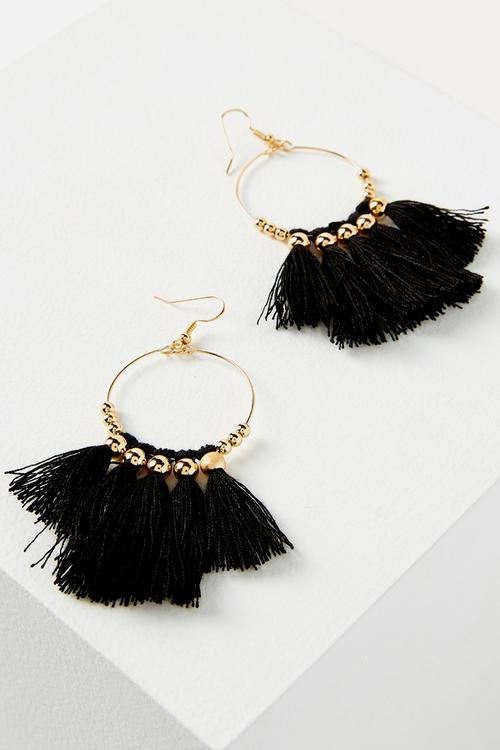 Cleo tassel earring - black & gold 