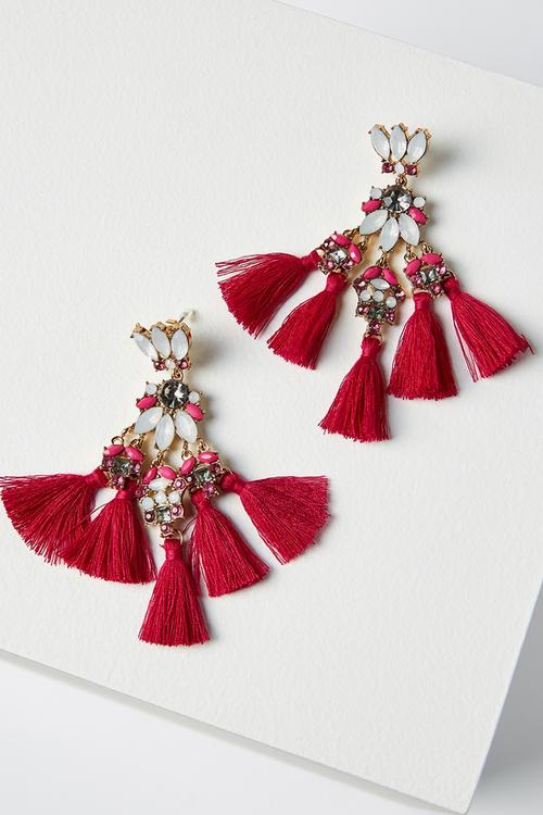 Aubrey jewel tassel statement earring - multi