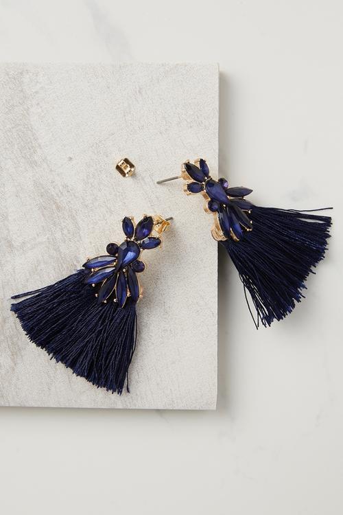 Dressy triple tassel earring - navy 