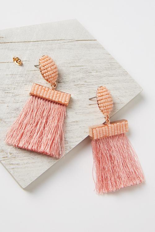 Beaded curtain earring - pink & rose gold 