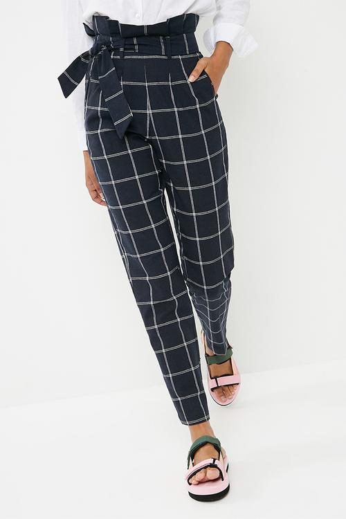 Pique paperbag trouser - navy