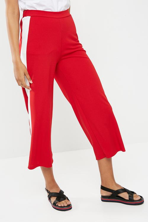 Wide leg pant with side stripe - red