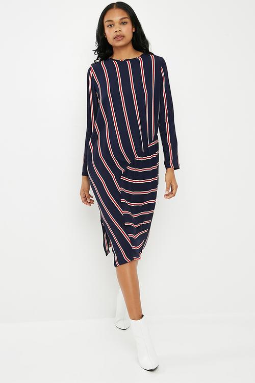 Stripe midi dress with gather detail - multi