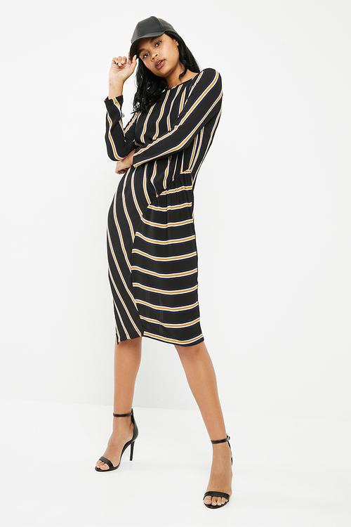 Stripe midi dress with gather detail - multi