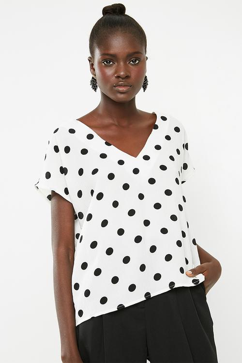 V-neck blouse - white & black 