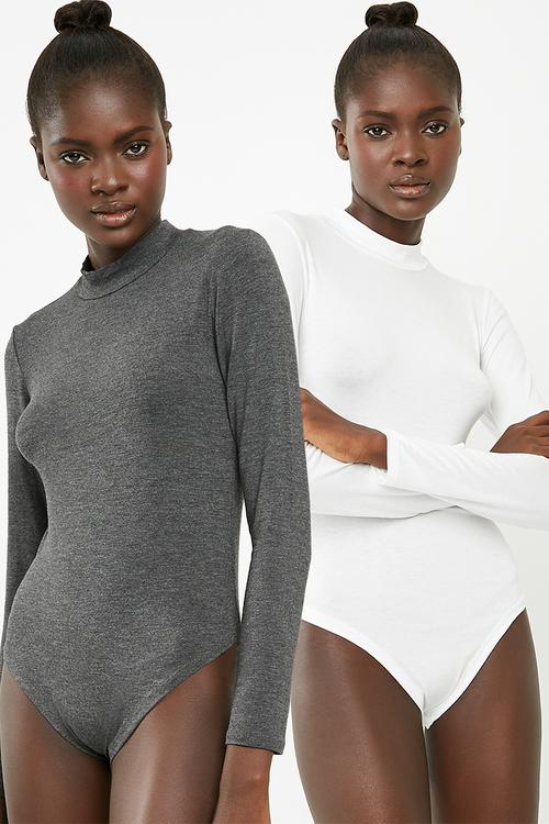 Turtle neck 2 pack bodysuits - white & charcoal 