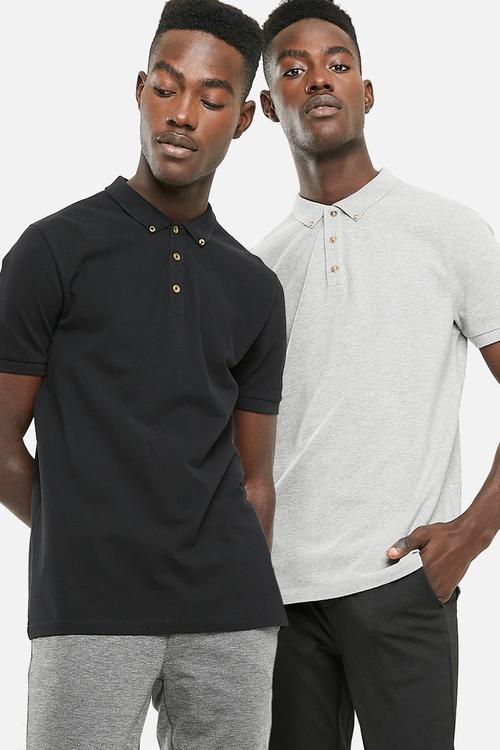 Pique short sleeve 2 pack slim fit polo - black & grey