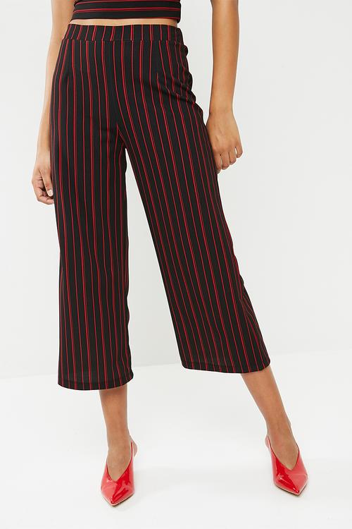 Wide leg knit culotte - black & red 
