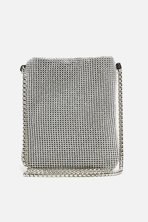 Diamante glitter chainmail cross body bag - silver 