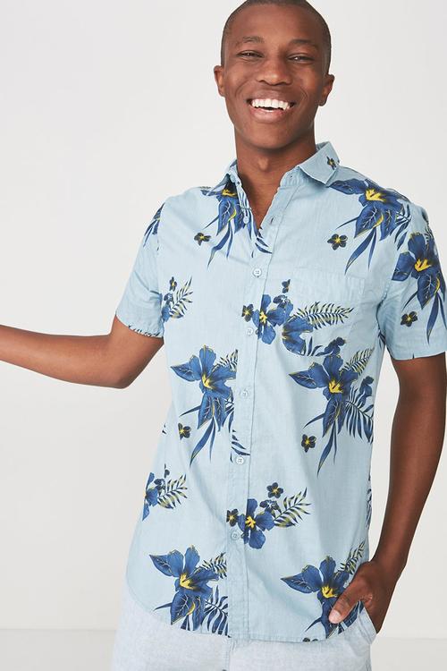 Vintage prep short sleeve shirt - blue