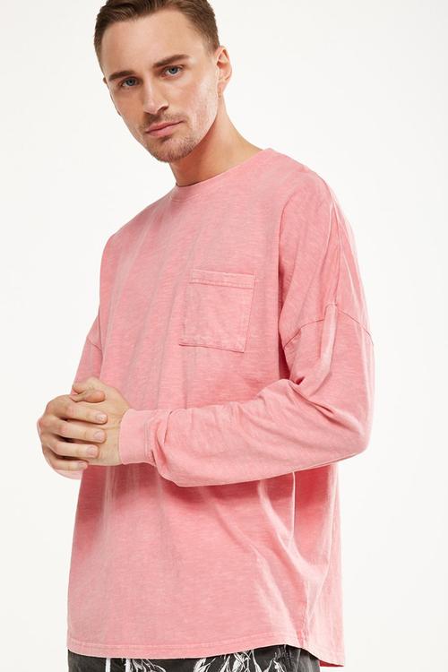 Drop shoulder long sleeve tee - pink 