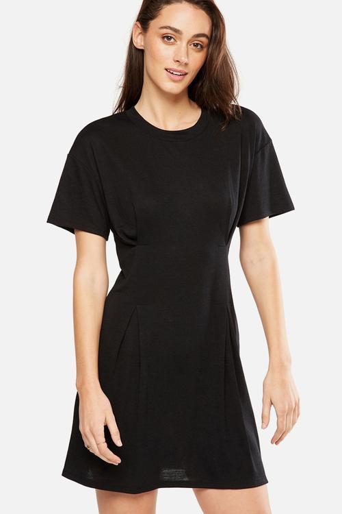 Waisted detail T-shirt dress - black