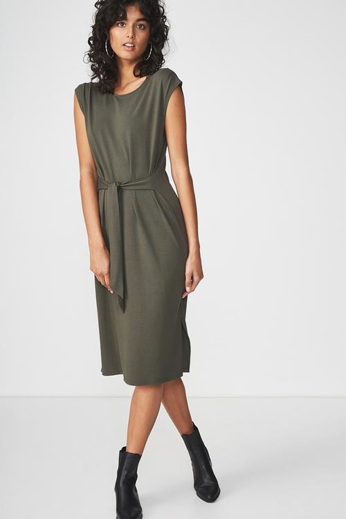 Tie waist midi dress - green