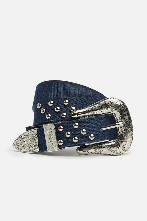 Western denim buckle belt - blue 