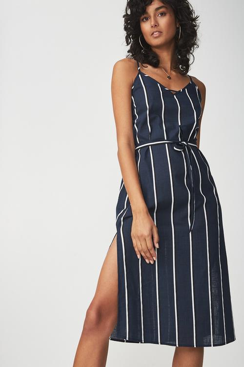 Woven Marce midi slip dress - navy & white